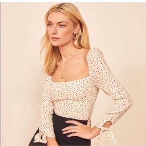 Reformation Kemmy Cream Polka Dot Top Size 0